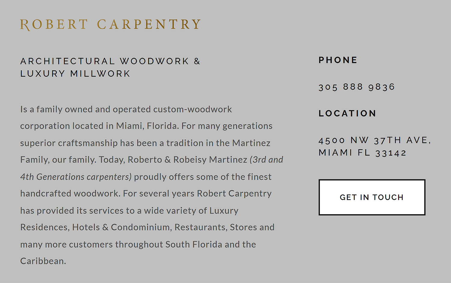 Robert Carpentry – Get in touch button Robertcarpentry Get In Touch Button