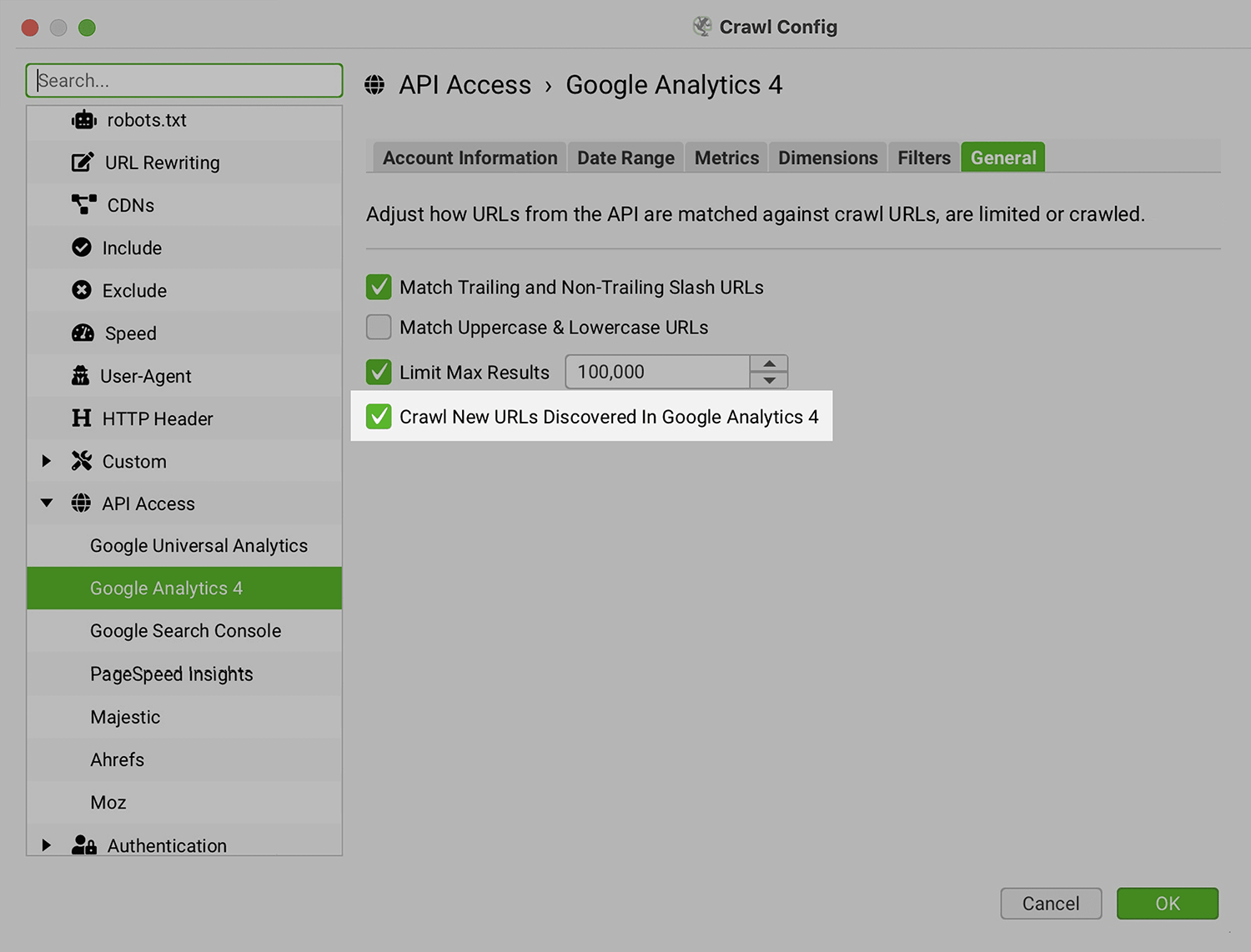 Screamingfrog Crawl Config Api Access Ga4