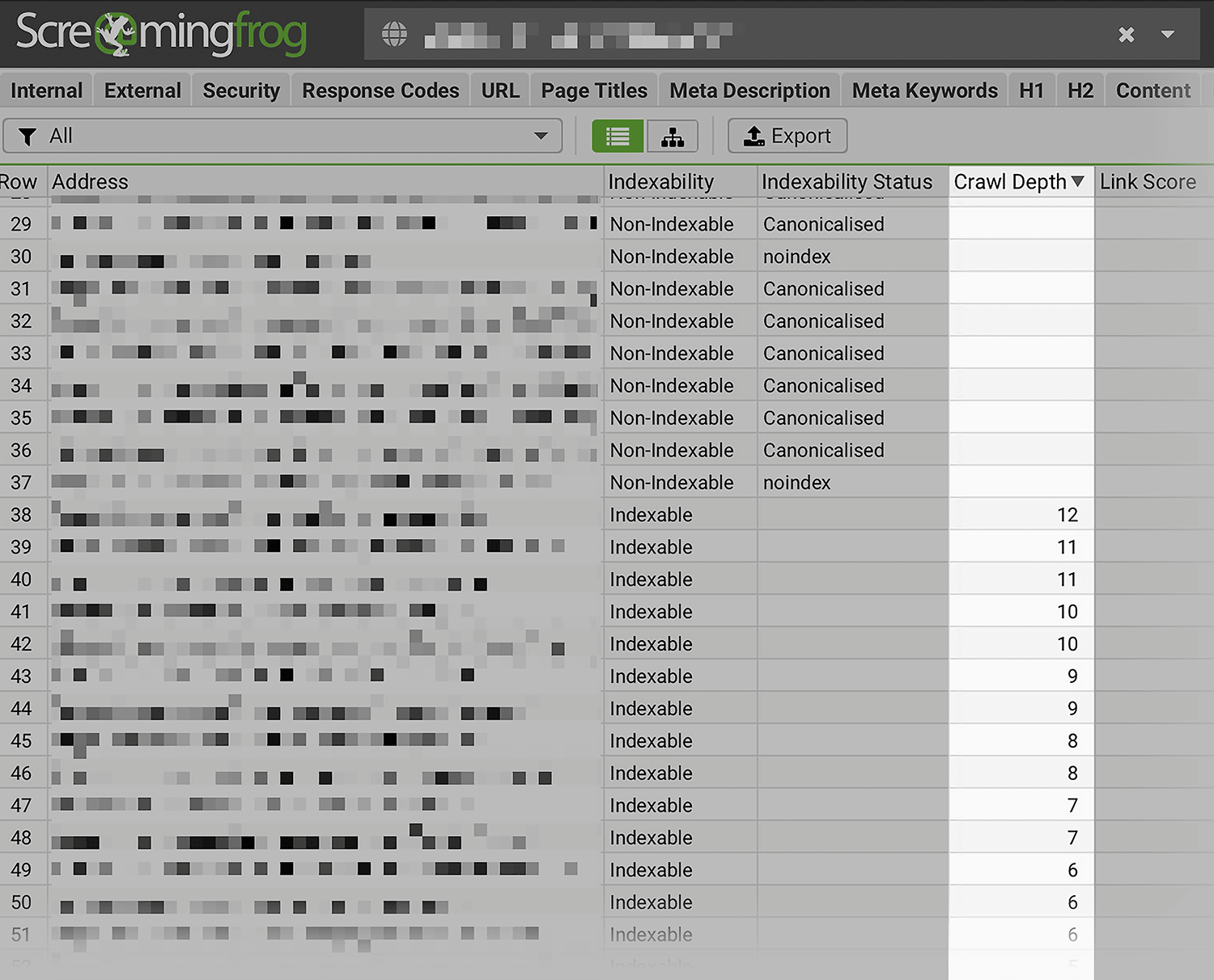 Screamingfrog Report Crawl Depth