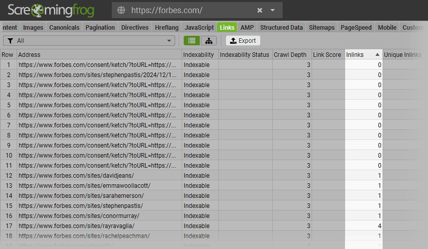 Screamingfrog Report Inlinks