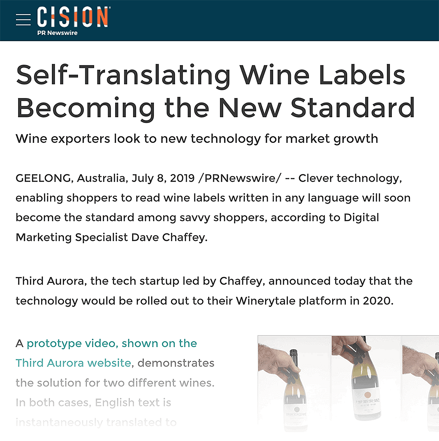 Self Translating Wine Labels Press Release