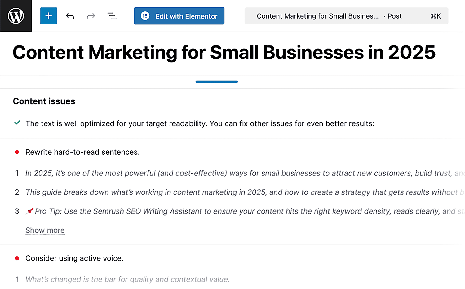 Semrush Seo Writing Assistant Optimize Readability