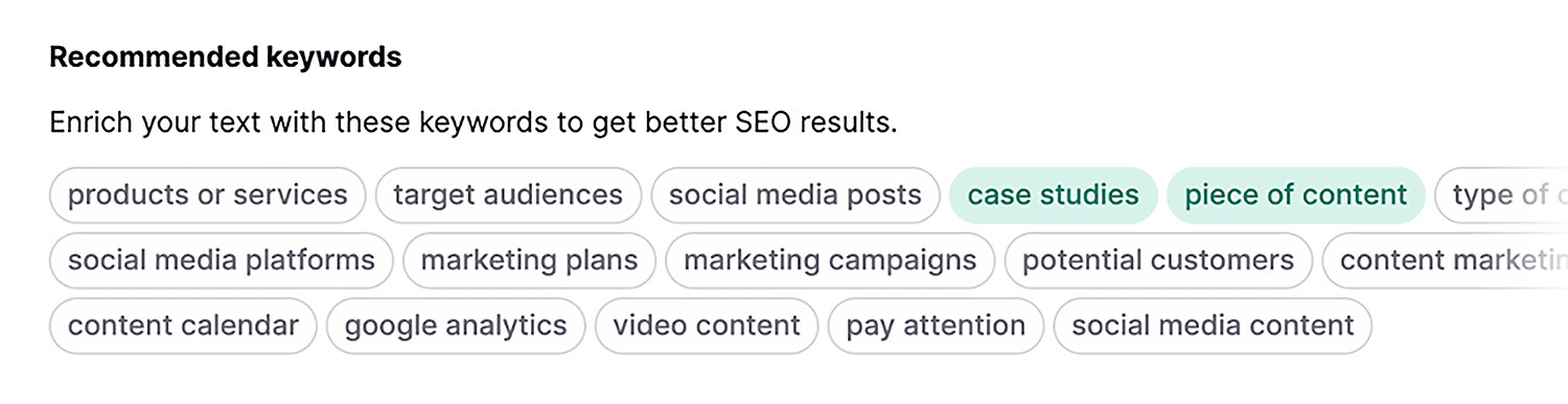Semrush Seo Writing Assistant Recommended Keywords
