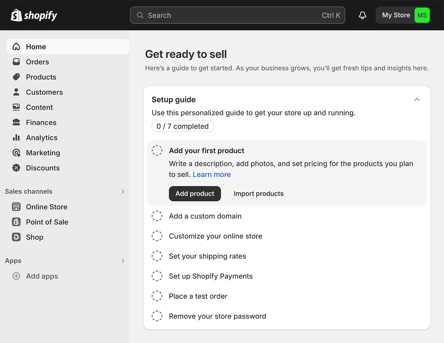 Shopify Admin Page