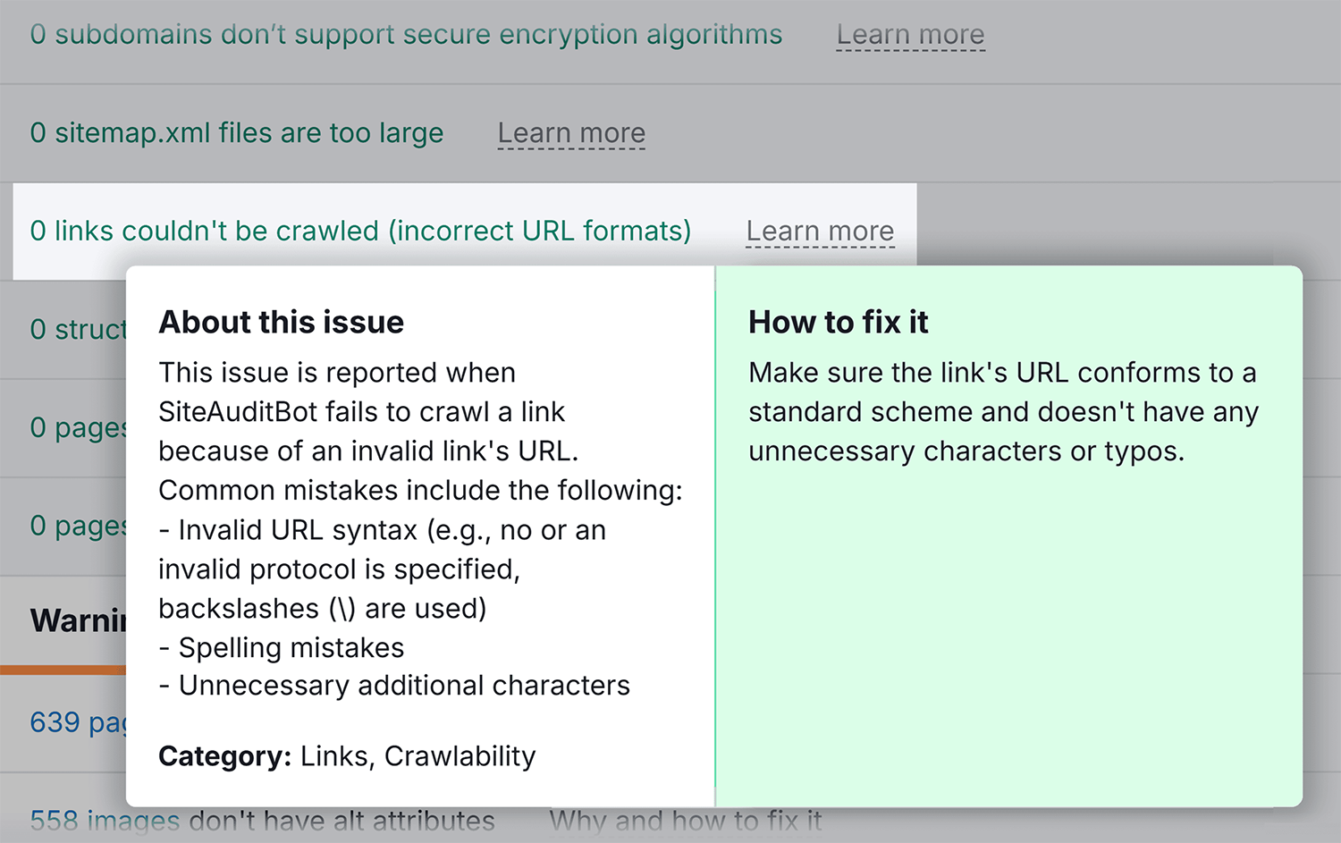 Site Audit Errors Backlinko Crawled Links