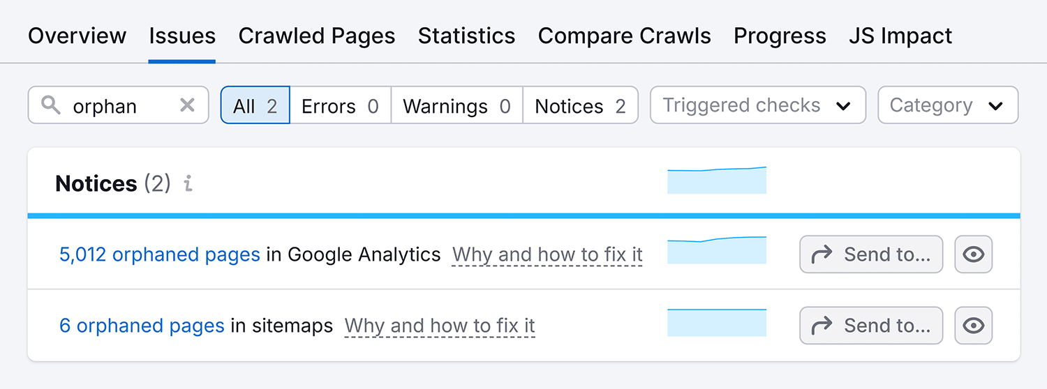 Site Audit Issues Orphaned Pages
