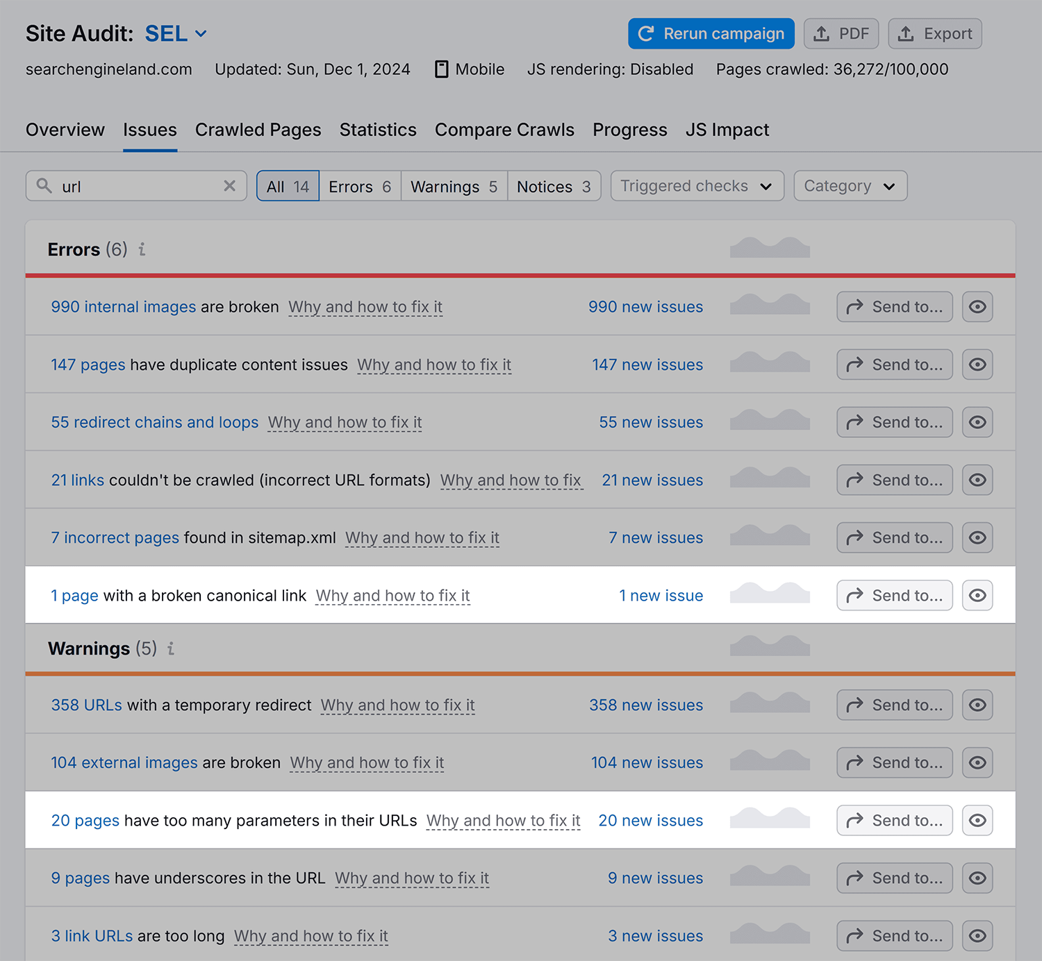 Site Audit Issues Url