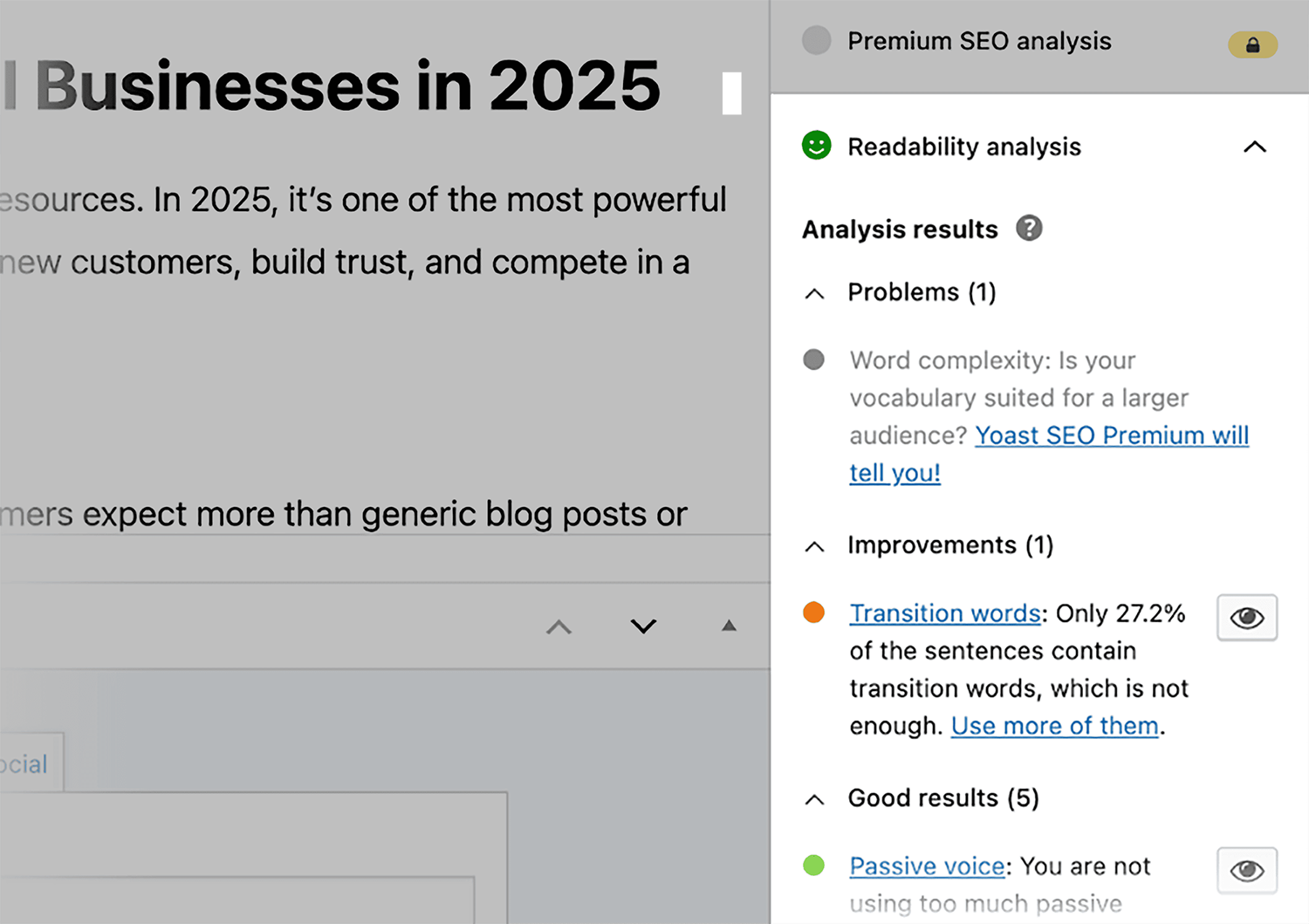 Yoast Seo Readability Analysis Section