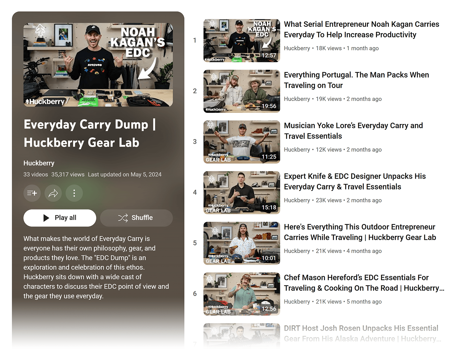 Youtube Huckberry Playlist