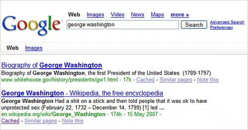 George Washington On Google