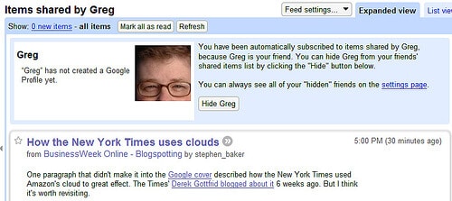 Google Reader Friend's Profile