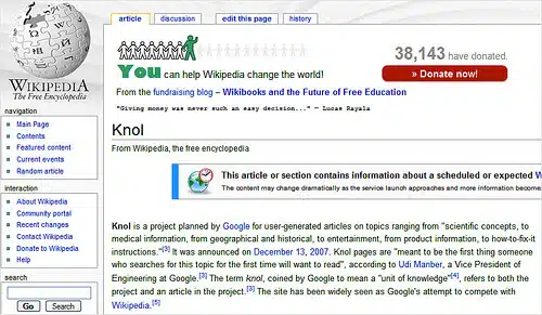 Wikipedia's Knol Page