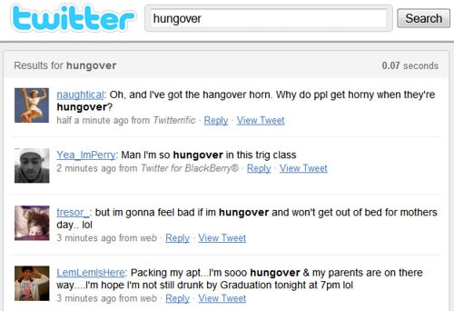 Hungover Search On Twitter
